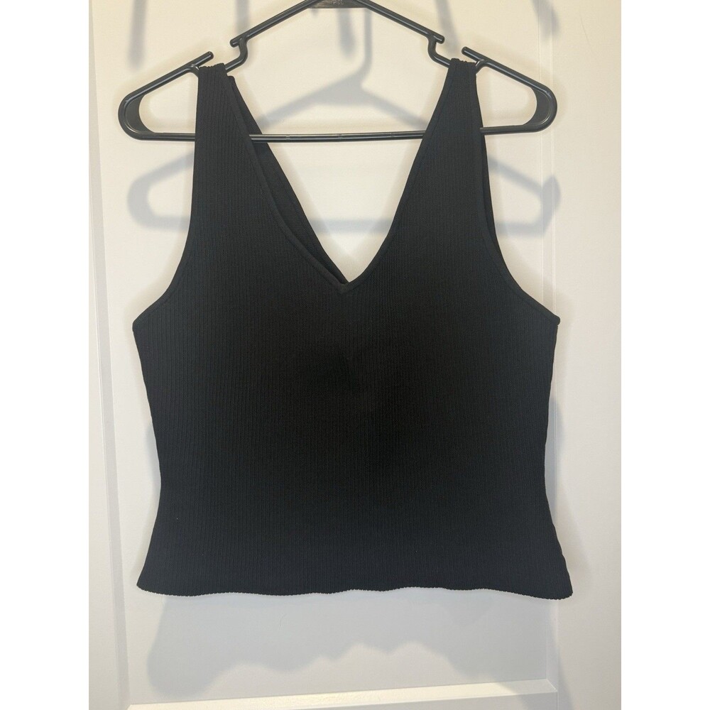 Women’s Babaton Aritzia Sculpt V-Neck Tank Knit Top Black Yarn Ribbed Form XL